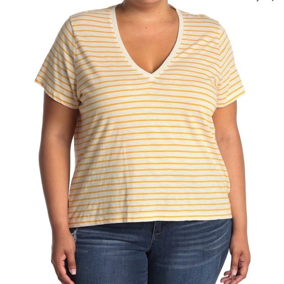 Madewell Tops - Nwt Madewell Theresa Striped V-Neck T-Shirt /  yellow/white